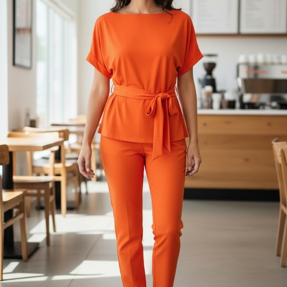 Vibrant Orange pant suit with Belt

Size 5x